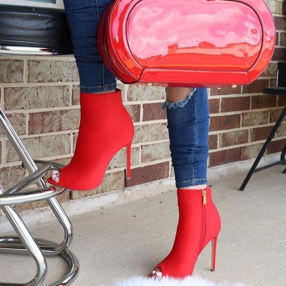 🔥New🔥 Size 8.5 Left. Red Peep Toe Booties. - Picture 3 of 8